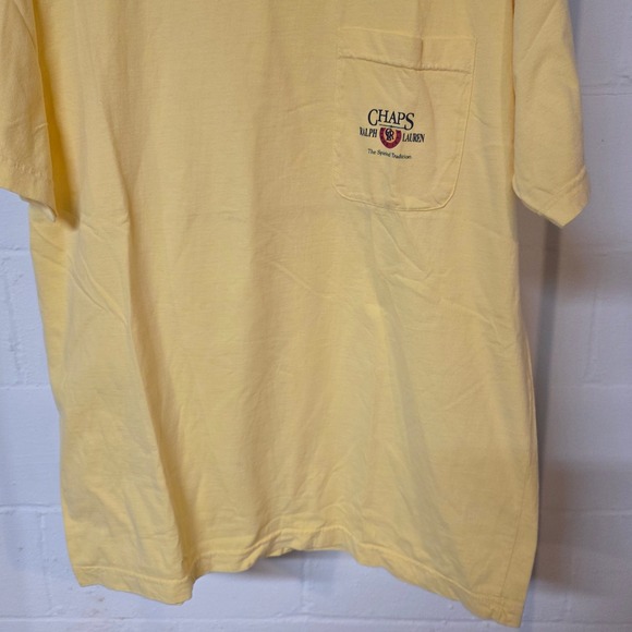 Vintage 90s Chaps Ralph Lauren Mens XL Yellow Pocket T Shirt Tee Cotton Relaxed - Picture 4 of 6